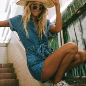 COPY- BILLABONG salty blonde DATE NITE DENIM ROMPER IN ALOHA WASH